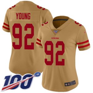 49ers #92 chase young gold women's stitched nfl limited inverted legend 100th season cheap jersey