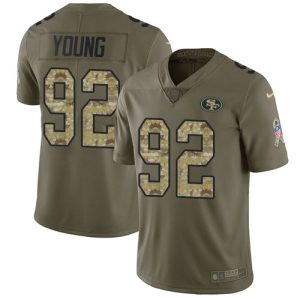 49ers #92 Chase Young Olive/Camo Youth Stitched NFL Limited 2024 Salute To Service Jersey