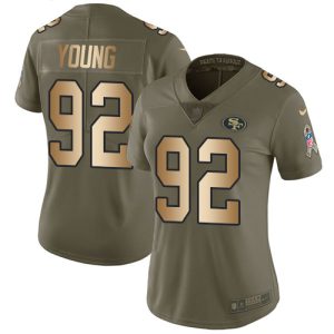 49ers #92 Chase Young Olive/Gold Women's Stitched NFL Limited 2024 Salute To Service Jersey