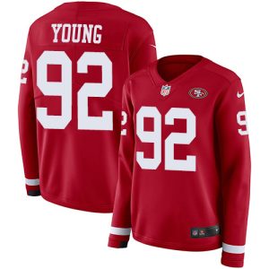 49ers #92 chase young red team color women's stitched nfl limited therma long sleeve wholesale jersey