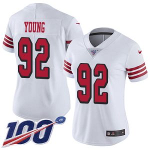 wholesale 49ers #92 Chase Young White Rush Women's Stitched NFL Limited 100th Season Jersey