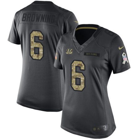 bengals #6 jake browning black women's stitched nfl limited 2024 salute to service cheap jersey
