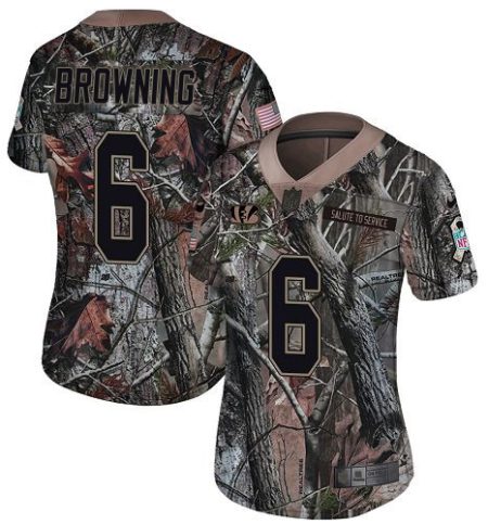 bengals #6 jake browning camo women's stitched nfl limited rush realtree wholesale jersey