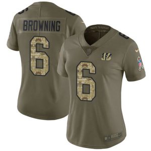 bengals #6 jake browning olive/camo women's stitched nfl limited 2024 salute to service wholesale jersey