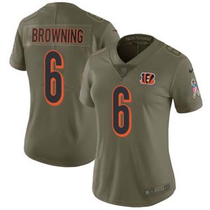 Bengals #6 Jake Browning Olive Women's Stitched NFL Limited 2024 Salute To Service Jersey