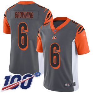 wholesale Bengals #6 Jake Browning Silver Youth Stitched NFL Limited Inverted Legend 100th Season Jersey