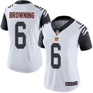 Bengals #6 Jake Browning White Women's Stitched NFL Limited Rush Jersey