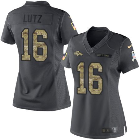 wholesale Broncos #16 Wil Lutz Black Women's Stitched NFL Limited 2024 Salute to Service Jersey