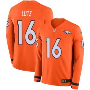 broncos #16 wil lutz orange team color youth stitched nfl limited therma long sleeve wholesale jersey