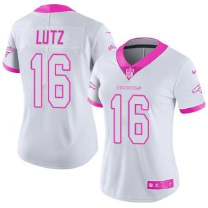 wholesale Broncos #16 Wil Lutz White/Pink Women's Stitched NFL Limited Rush Fashion Jersey