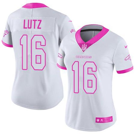 wholesale Broncos #16 Wil Lutz White/Pink Women's Stitched NFL Limited Rush Fashion Jersey