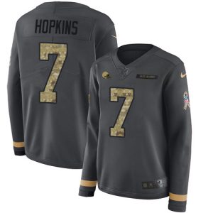 browns #7 dustin hopkins anthracite salute to service women's stitched nfl limited therma long sleeve cheap jersey