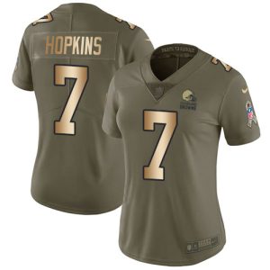 Browns #7 Dustin Hopkins Olive/Gold Women's Stitched NFL Limited 2024 Salute To Service Jersey