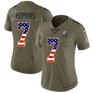Browns #7 Dustin Hopkins Olive/USA Flag Women's Stitched NFL Limited 2024 Salute To Service Jersey