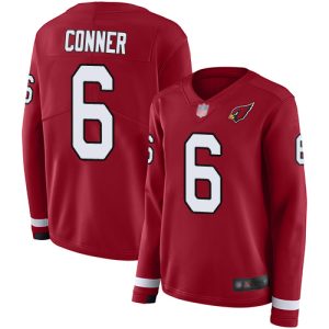 cheap Cardinals #6 James Conner Red Team Color Women's Stitched NFL Limited Therma Long Sleeve Jersey