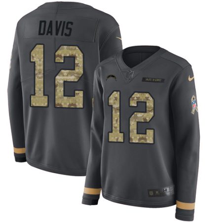 wholesale Chargers #12 Derius Davis Anthracite Salute to Service Women's Stitched NFL Limited Therma Long Sleeve Jersey