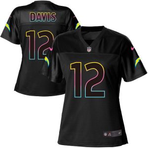 Chargers #12 Derius Davis Black Women's NFL Fashion Game Jersey