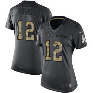wholesale Chargers #12 Derius Davis Black Women's Stitched NFL Limited 2024 Salute to Service Jersey