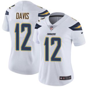 chargers #12 derius davis white women's stitched nfl vapor untouchable limited wholesale jersey