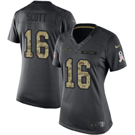 wholesale Chargers #16 J.K. Scott Black Women's Stitched NFL Limited 2024 Salute to Service Jersey