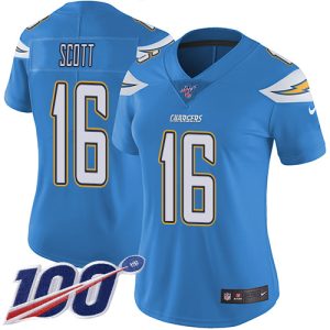 chargers #16 j.k. scott electric blue alternate women's stitched nfl 100th season vapor untouchable limited wholesale jersey