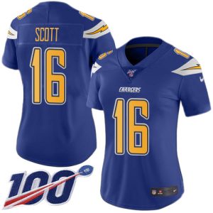 wholesale Chargers #16 J.K. Scott Electric Blue Women's Stitched NFL Limited Rush 100th Season Jersey