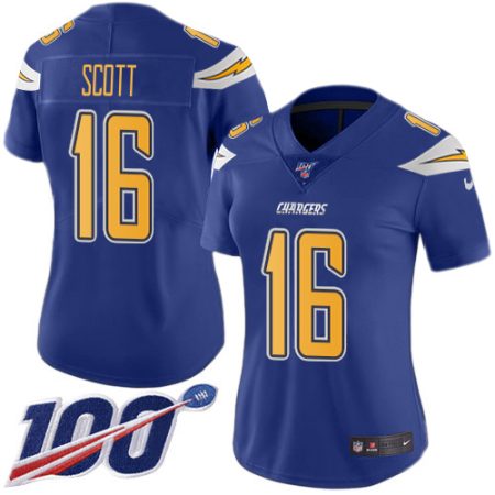 wholesale Chargers #16 J.K. Scott Electric Blue Women's Stitched NFL Limited Rush 100th Season Jersey