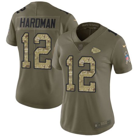 Chiefs #12 Mecole Hardman Olive/Camo Women's Stitched NFL Limited 2024 Salute to Service Jersey