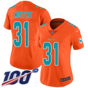 dolphins #31 raheem mostert orange women's stitched nfl limited inverted legend 100th season wholesale jersey
