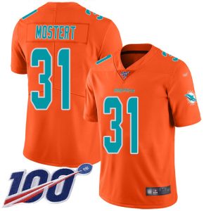 Dolphins #31 Raheem Mostert Orange Youth Stitched NFL Limited Inverted Legend 100th Season Jersey