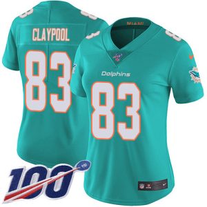 dolphins #83 chase claypool aqua green team color women's stitched nfl 100th season vapor untouchable limited wholesale jersey