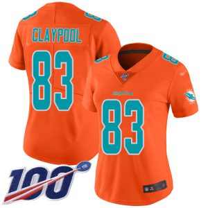 dolphins #83 chase claypool orange women's stitched nfl limited inverted legend 100th season wholesale jersey