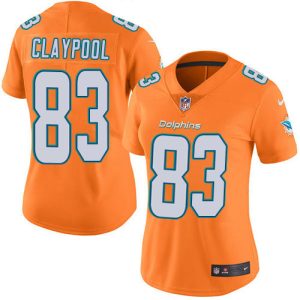 dolphins #83 chase claypool orange women's stitched nfl limited rush wholesale jersey