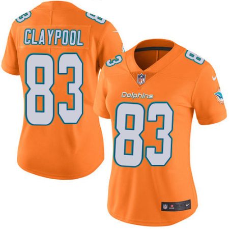 dolphins #83 chase claypool orange women's stitched nfl limited rush wholesale jersey