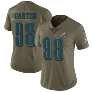 Eagles #98 Jalen Carter Olive Women's Stitched NFL Limited 2024 Salute To Service Jersey