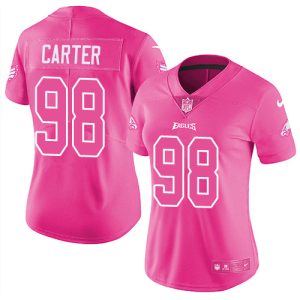 eagles #98 jalen carter pink women's stitched nfl limited rush fashion wholesale jersey