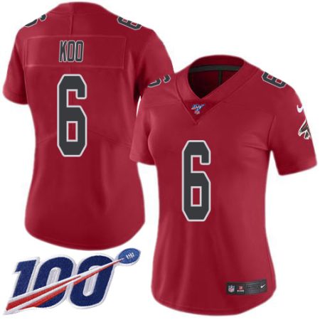 wholesale Falcons #6 Younghoe Koo Red Stitched Women's NFL Limited Rush 100th Season Jersey