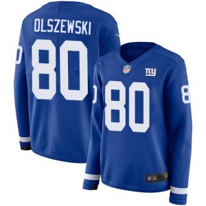 wholesale Giants #80 Gunner Olszewski Royal Blue Team Color Women's Stitched NFL Limited Therma Long Sleeve Jersey
