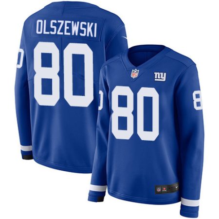 wholesale Giants #80 Gunner Olszewski Royal Blue Team Color Women's Stitched NFL Limited Therma Long Sleeve Jersey