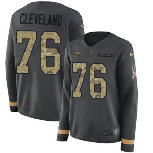 jaguars #76 ezra cleveland anthracite salute to service women's stitched nfl limited therma long sleeve wholesale jersey