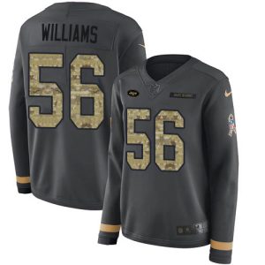 wholesale Jets #56 Quincy Williams Anthracite Salute to Service Women's Stitched NFL Limited Therma Long Sleeve Jersey