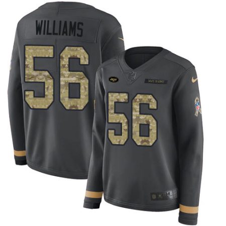 wholesale Jets #56 Quincy Williams Anthracite Salute to Service Women's Stitched NFL Limited Therma Long Sleeve Jersey