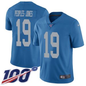 wholesale Lions #19 Donovan Peoples-Jones Blue Throwback Youth Stitched NFL 100th Season Vapor Untouchable Limited Jersey