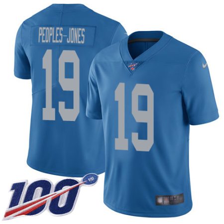 wholesale Lions #19 Donovan Peoples-Jones Blue Throwback Youth Stitched NFL 100th Season Vapor Untouchable Limited Jersey