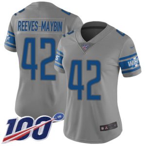 Lions #42 Jalen Reeves-Maybin Gray Women's Stitched NFL Limited Inverted Legend 100th Season Jersey
