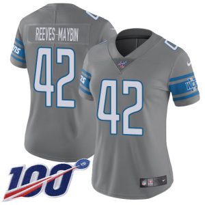 lions #42 jalen reeves-maybin gray women's stitched nfl limited rush 100th season cheap jersey