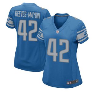 Lions #42 Jalen Reeves-Maybin Light Blue Team Color Women's Stitched NFL Elite Jersey