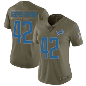 Lions #42 Jalen Reeves-Maybin Olive Women's Stitched NFL Limited 2024 Salute To Service Jersey