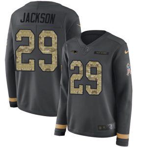wholesale Patriots #29 J.C. Jackson Anthracite Salute to Service Women's Stitched NFL Limited Therma Long Sleeve Jersey
