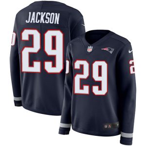 cheap Patriots #29 J.C. Jackson Navy Blue Team Color Women's Stitched NFL Limited Therma Long Sleeve Jersey